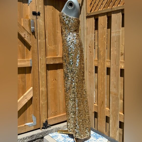 🆕 BRONX & BANCO 🧿 NWOT Farah Strapless Sequins Gown, Gold, Sz S US 4 - Picture 9 of 15